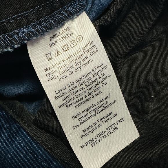 Everlane Blue Uniform Straight Fit Corduroy Pants Organic Cotton Size 30x30 - Picture 9 of 9